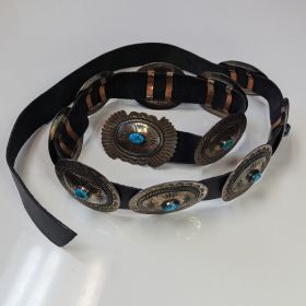 Beautiful Authentic Navajo Silver and Turquoise Leather Belt 48 Inches 