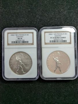 2 Coins Proof Mint Set 2006 P Ben Franklin $1 NGC MS70 PF70 Ultra Cameo Scientist