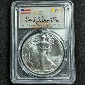 2021 PCGS MS70 Silver Eagle Dollar Type 2 Hand Signed Emily S. Damstra First Strike 43403698