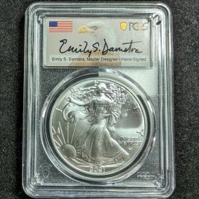 2021 PCGS MS70 Silver Eagle Dollar Type 2 Hand Signed Emily S. Damstra First Strike 43403700
