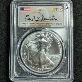 2021 PCGS MS70 Silver Eagle Dollar Type 2 Hand Signed Emily S. Damstra First Strike 43403699