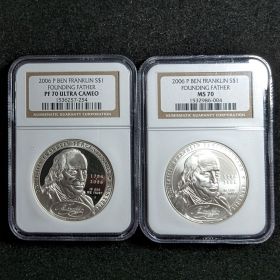 2 Coin Set 2006 P Ben Franklin $1 NGC PF 70 Ultra Cameo MS 70 Founding Father 1536257-254 1532986-004