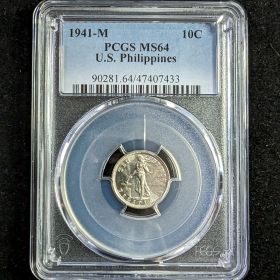 1941-M 10 Centavos PCGS MS64 U.S. Philippines 10c Silver Coin 90281.64 47407433