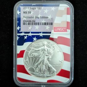 2019 Silver Eagle Dollar Coin $1 NGC MS 70 4964688-256 Memorial Day Edition 1oz Fine Silver
