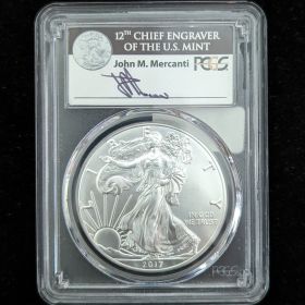 2017 Silver Eagle Dollar Coin $1 PCGS MS 70 1 of 1000 Signed John. M Mercanti 12th Chief Engraver First Strike 83679144 1oz Fine Silver