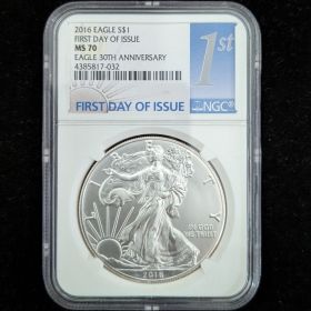 2016 Silver Eagle Dollar Coin $1 NGC MS 70 First Day of Issue 30th Anniversary 4385817-032 1oz Fine Silver