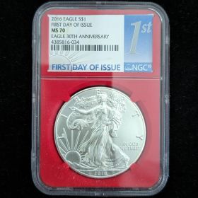2016 Silver Eagle Dollar Coin $1 NGC MS 70 First Day of Issue 30th Anniversary 4385816-034 1oz Fine Silver