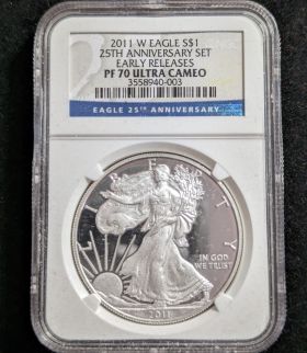 2011-W Proof Silver Eagle Dollar Coin $1 NGC PF 70 ULTRA CAMEO 25th Anniversary 3558940-003 1oz Fine Silver