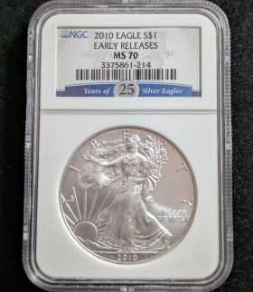 2010 Silver Eagle Dollar Coin $1 NGC MS 70 25th Anniversary 3375861-214 1oz Fine Silver