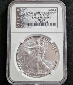 2011 Silver Eagle Dollar Coin $1 NGC MS 70 25th Anniversary Early Releases 3451456-144 1oz Fine Silver