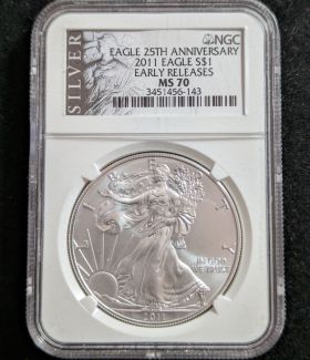 2011 Silver Eagle Dollar Coin $1 NGC MS 70 25th Anniversary Early Releases 3451456-143 1oz Fine Silver