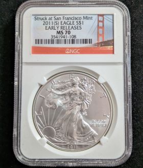 2011-S Silver Eagle $1 NGC MS 70 Struck at San Francisco Mint Early Releases 3541941-108 1oz Fine Silver