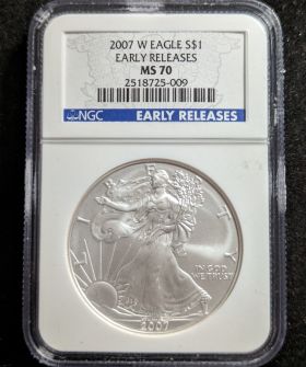 2007-W Silver Eagle Dollar Coin $1 NGC MS 70 Early Releases 2518725-009 1oz Fine Silver