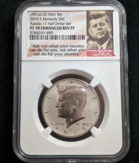 2019-S Proof Kennedy 50c Apollo 11 Half Dollar Coin NGC PF70 ENHANCED REV PF Official US Mint Set 5764331-499
