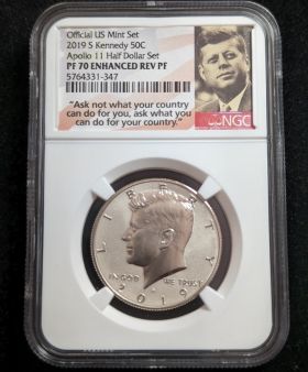 2019-S Proof Kennedy 50c Apollo 11 Half Dollar Coin NGC PF70 ENHANCED REV PF Official US Mint Set 5764331-347