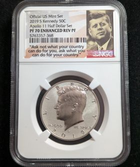 2019-S Proof Kennedy 50c Apollo 11 Half Dollar Coin NGC PF70 ENHANCED REV PF Official US Mint Set 5763357-368