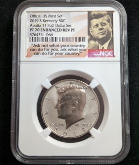 2019-S Proof Kennedy 50c Apollo 11 Half Dollar Coin NGC PF70 ENHANCED REV PF Official US Mint Set 5764331-066