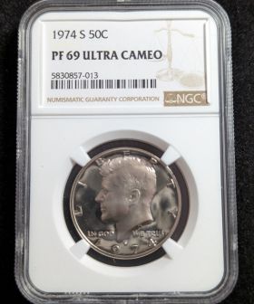 1974-S Proof Kennedy 50c Half Dollar Coin NGC PF 69 ULTRA CAMEO 5830857-013