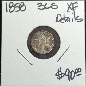 1858 3cs XF Details Three Cent Silver Coin