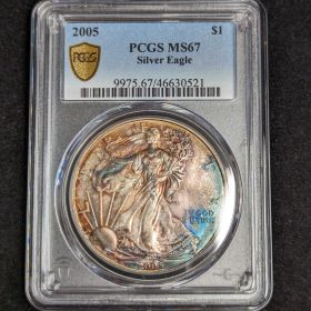 2005 $1 Toned Silver Eagle PCGS MS67 One Dollar Toner 46630521