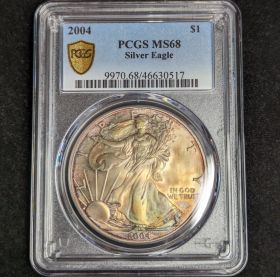 2004 $1 Toned Silver Eagle PCGS MS68 One Dollar Toner 46630517