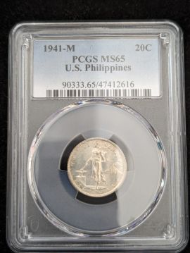 1941-M 20 Centavo PCGS MS65 U.S. Philippines 20c Silver Coin 90333.65 47412616