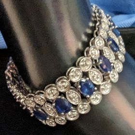 Stunning 14k White Gold Sapphire and Diamond Bracelet 8 Inches