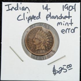 1904 1c Mint ERROR Clipped Planchet Indian Head