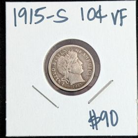 1915-S 10c VF Barber Dime Coin