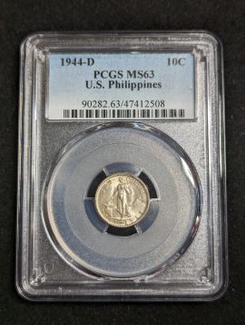 1944-D 10 Centavo PCGS MS63 U.S. Philippines 10c Silver Coin 90282.63 47412508