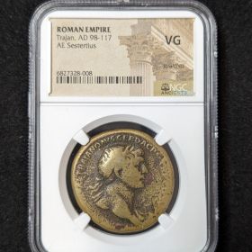 Roman Empire NGC VG Scratches Trajan AD 98-117 AE Sestertius 6827328-008