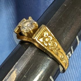 Diamond Engagement Ring Size 5 Solid 14k Gold Victorian Engraving 2.95 grams