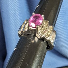Pink Sapphire & Diamond Ring Size 5.25 Solid 14k White Gold 7 grams