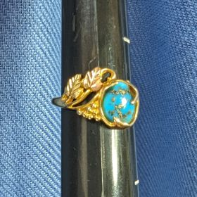 Black Hills Gold & Turquoise Ring Size 6.75 Solid 14k 4.93 grams