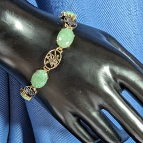 Jade Bracelet Solid 14k Gold Good Luck Symbols 13.88 grams