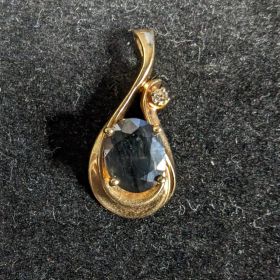 Large 3.5c  Fine Sapphire & Diamond Pendant for Necklace 14k Gold 4.95 grams