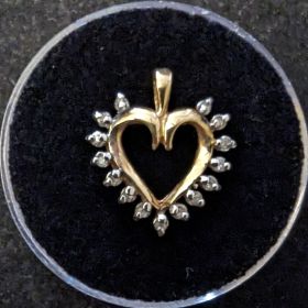Dainty Diamond Heart Pendant for Necklace 10k Gold 1.2 grams