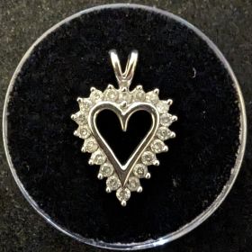 Diamond Heart Pendant for Necklace 10k White Gold 1.85 grams