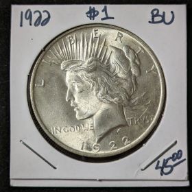 1922 $1 Peace Silver Dollar BU