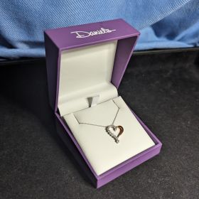Daniels Two-Toned 10k Rose & White Gold Diamond Heart Pendant Necklace with Chain 1.7 grams