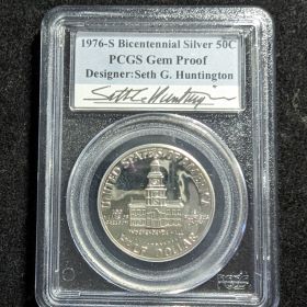 1976-S Bicentennial Silver 50c PCGS GEM Proof Seth G. Huntington Signed