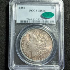 1886 CAC Toned $1 Silver Morgan Dollar PCGS MS65  24045585