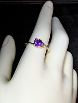 14K Yellow Gold Amethyst and Diamond Ring Size 9.5