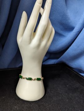 14K Gold Jade & Diamond Bracelet 7 Inches