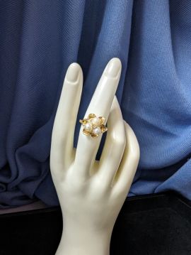 14k Gold Pearl & Diamond Ring Size 5.5