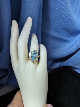 14K Gold Topaz and Diamond Cocktail Ring SIze 7.25