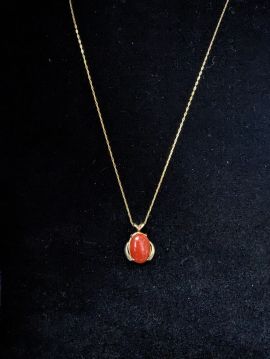 14K Gold Garnet Pendant with Necklace 