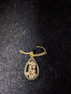 14K Gold 2 Tone Lotus Flower Drop Earrings