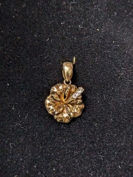 10K Gold Diamond Lotus Flower Pendant
