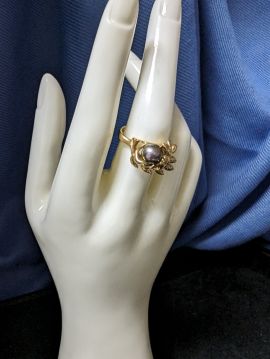 14k Gold Black Pearl Ring Size 7.75